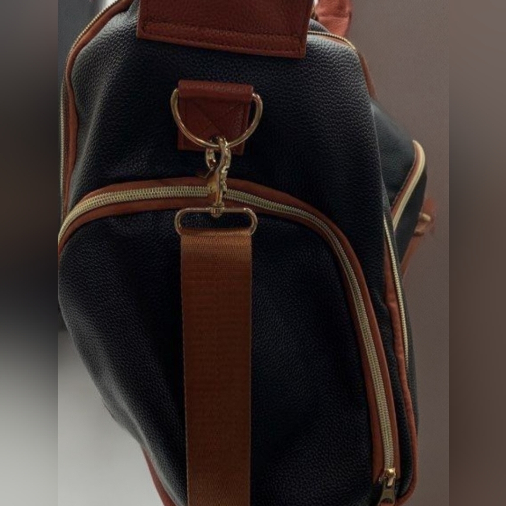 Luhxe Travel Convertible Carry On Garment Bag in black with brown straps. - Picture 5 of 5